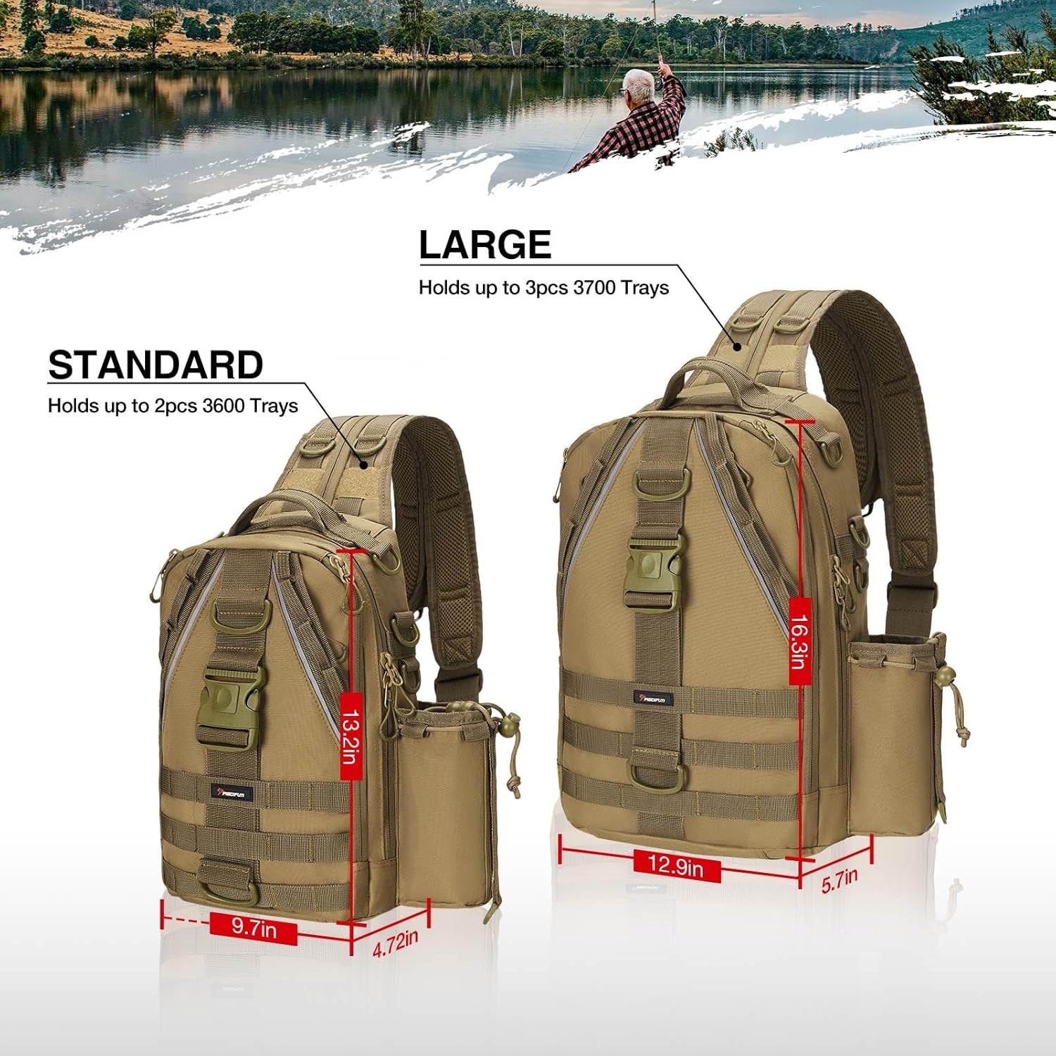 Fishing Tackle Backpack with Rod & Gear Holder, Lightweight Outdoor Water-Resistant Fishing Shoulder Storage Bag