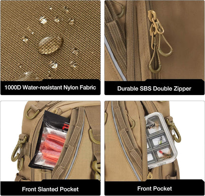Fishing Tackle Backpack with Rod & Gear Holder, Lightweight Outdoor Water-Resistant Fishing Shoulder Storage Bag