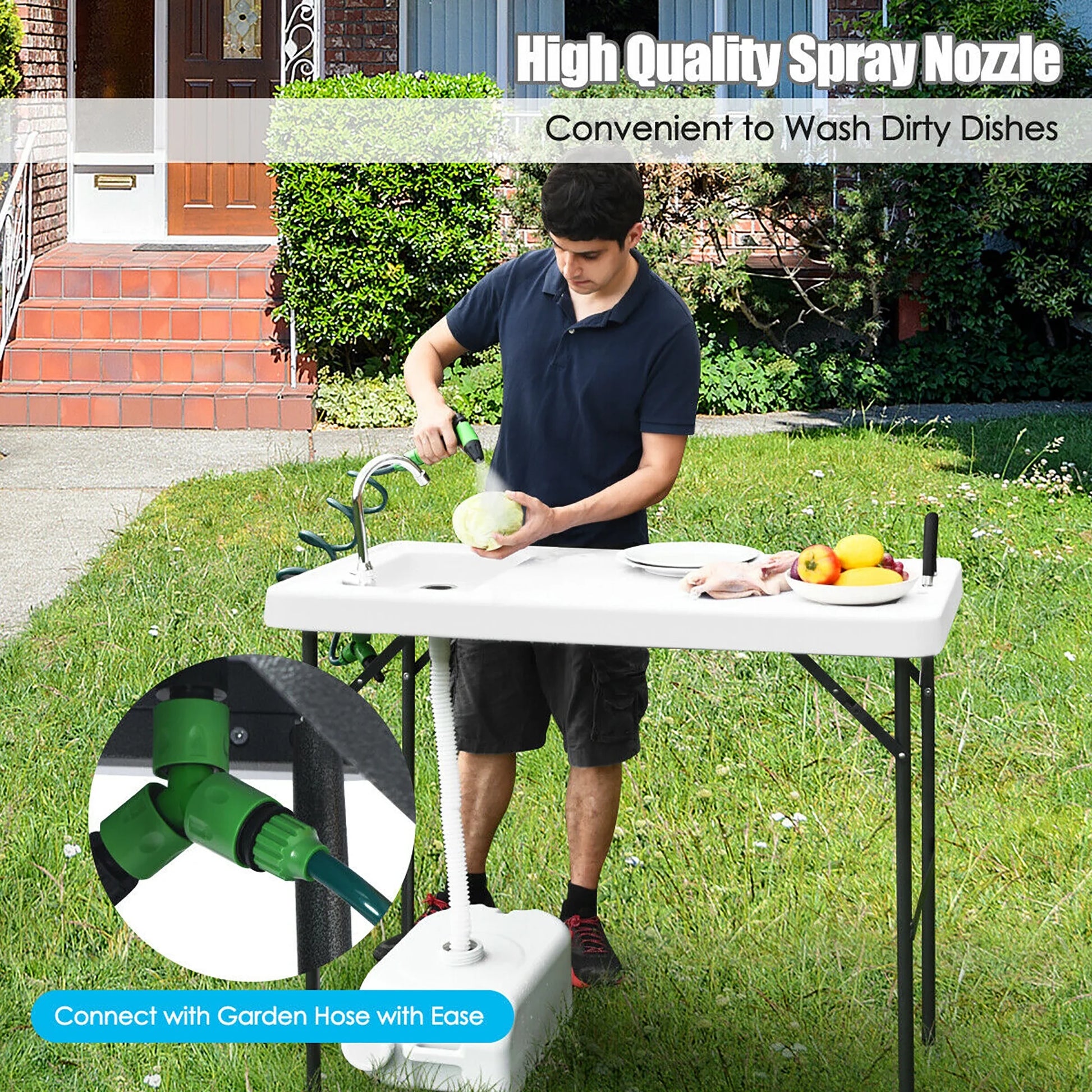 Folding Fish Table Hunting Clean Cutting Camping Sink Faucet W Sprayer