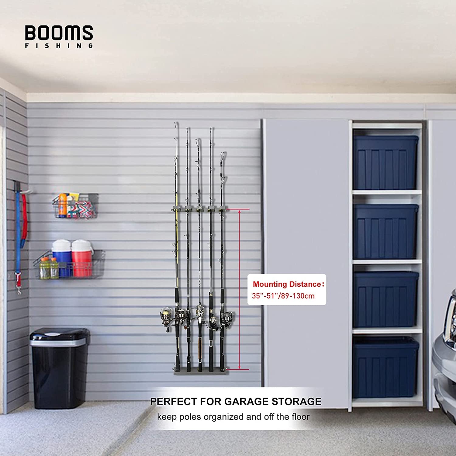 Rod Holder for Garage: Wall Mount Fishing Pole Holders for Garage | Fishing Rod Rack Holds up to 10 Rods, Vertical/Horizontal/Ceiling Fishing Pole Racks, WV4 Gray + Black
