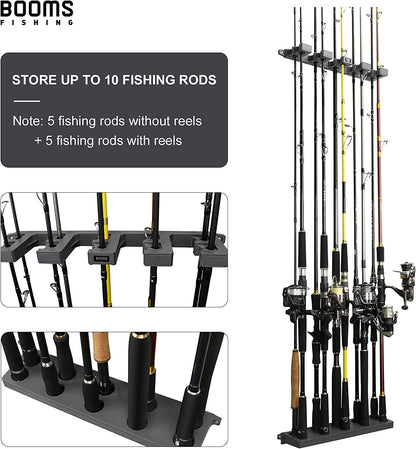 Rod Holder for Garage: Wall Mount Fishing Pole Holders for Garage | Fishing Rod Rack Holds up to 10 Rods, Vertical/Horizontal/Ceiling Fishing Pole Racks, WV4 Gray + Black