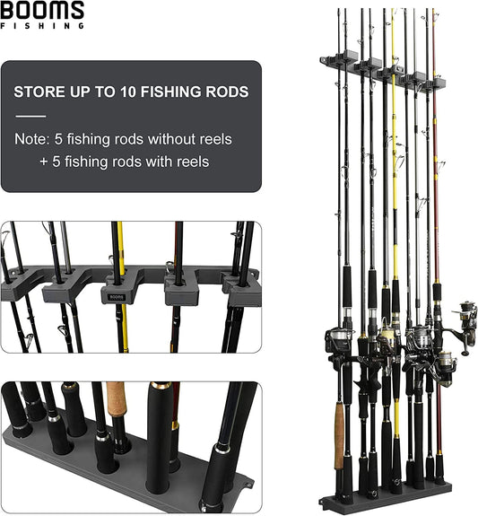 Rod Holder for Garage: Wall Mount Fishing Pole Holders for Garage | Fishing Rod Rack Holds up to 10 Rods, Vertical/Horizontal/Ceiling Fishing Pole Racks, WV4 Gray + Black