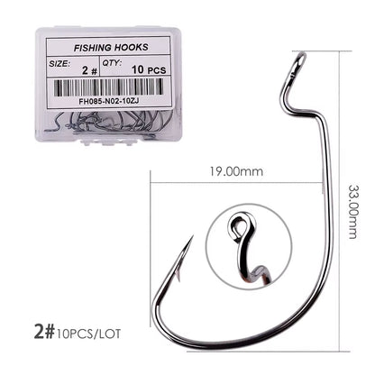 10Pcs/ Box Fishing Hook Offset 8# - 5/0# Crank Hook for Soft Worm Bait Fishhook Crankbait Fishing Tackle Accessories Pesca Hooks