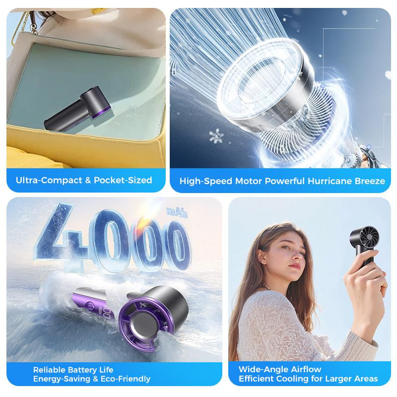 MAGIC JOHN Mini Handheld Fan with LED Display - High-Performance, USB Rechargeable, Sleek and Ultra-Portable Personal Fan for Travel, Office, and Home Use