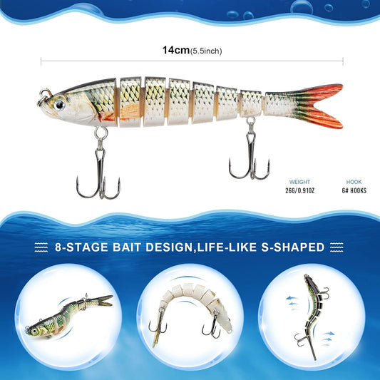 Fishing Lures for Bass Trout Multi Jointed Swimbaits，Slow Sinking Bionic Hard Swimming Lures，Lifelike Fishing Lures for Freshwater or Saltwater，Trout Perch Pike Walleye Bass Lures Kit