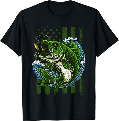 USA Flag American Pride Patriotic Fisherman Fishing T-Shirt
