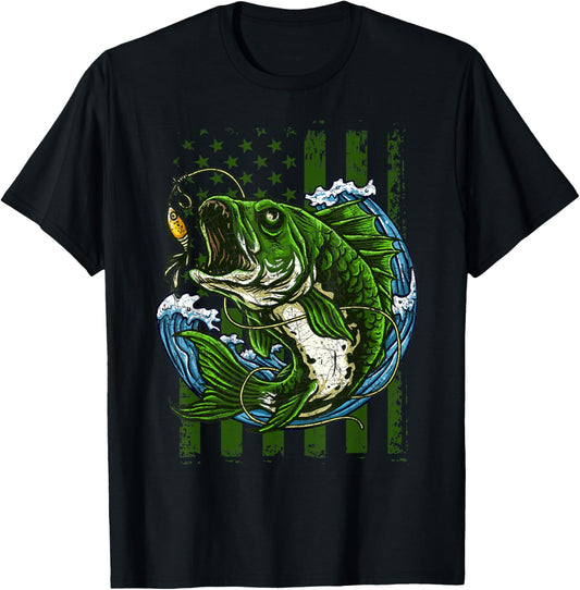 USA Flag American Pride Patriotic Fisherman Fishing T-Shirt