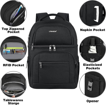 Insulated Leakproof Double Deck Backpack Cooler for Men and Women with RFID Lunch Storage