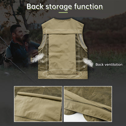 Men’s Summer Tactical Vest: 14-Pocket, Mesh, Ideal for Hiking, Fishing, Photography & Work