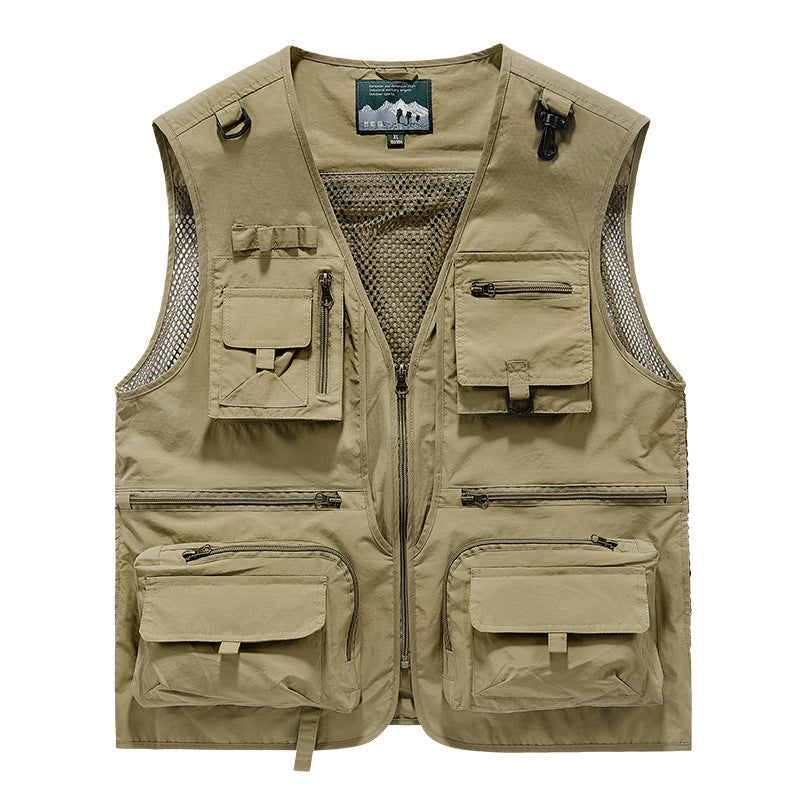 Men’s Summer Tactical Vest: 14-Pocket, Mesh, Ideal for Hiking, Fishing, Photography & Work