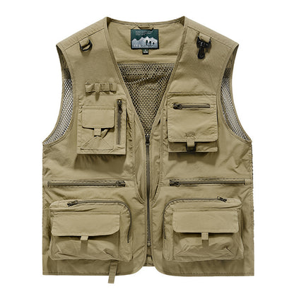 Men’s Summer Tactical Vest: 14-Pocket, Mesh, Ideal for Hiking, Fishing, Photography & Work