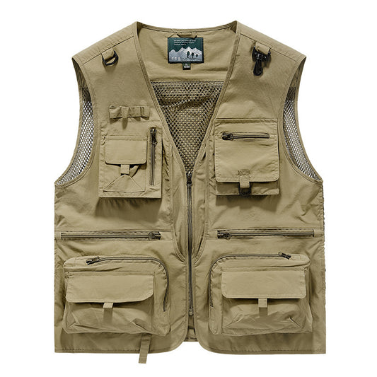 Men’s Summer Tactical Vest: 14-Pocket, Mesh, Ideal for Hiking, Fishing, Photography & Work