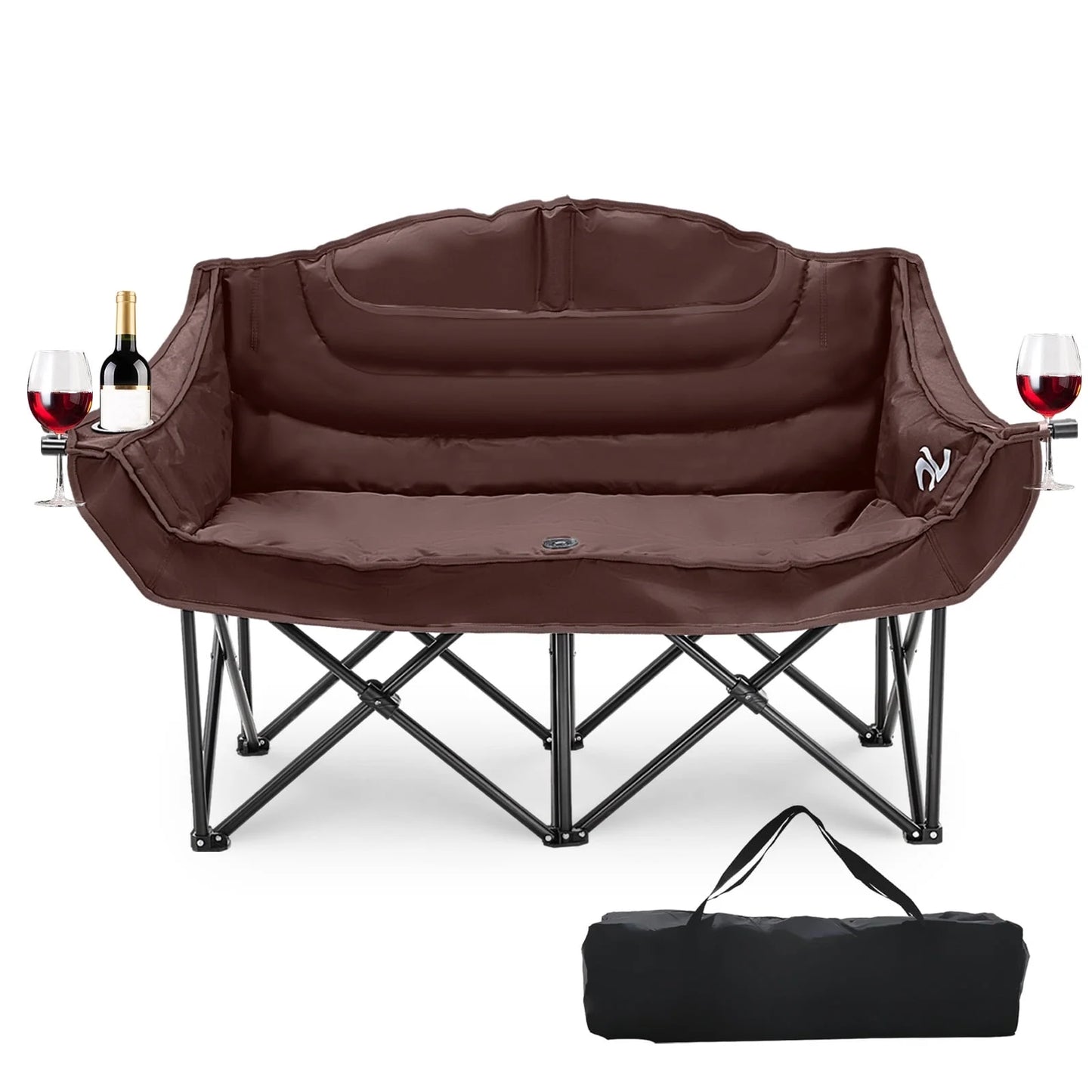 Oversized Thicken Double Camping Chair - 2 Person Camping Chair for Adults Heavy Duty,Two Person Folding Chair with Cup Holder, Supports up to 600 LBS for outside Picnic Beach Travel