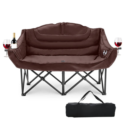 Oversized Thicken Double Camping Chair - 2 Person Camping Chair for Adults Heavy Duty,Two Person Folding Chair with Cup Holder, Supports up to 600 LBS for outside Picnic Beach Travel