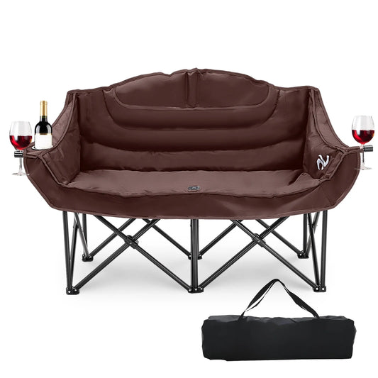 Oversized Thicken Double Camping Chair - 2 Person Camping Chair for Adults Heavy Duty,Two Person Folding Chair with Cup Holder, Supports up to 600 LBS for outside Picnic Beach Travel
