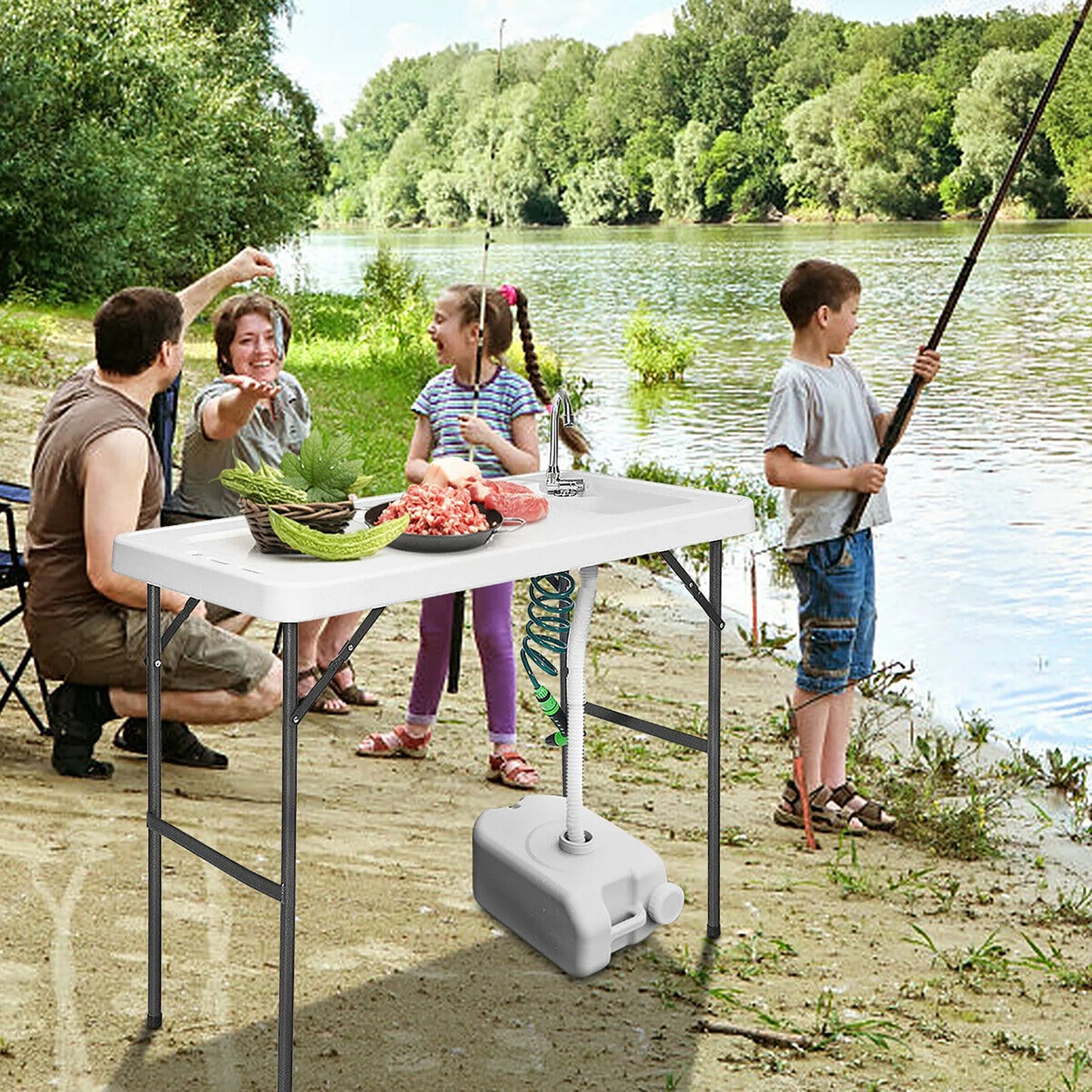 Folding Fish Table Hunting Clean Cutting Camping Sink Faucet W Sprayer