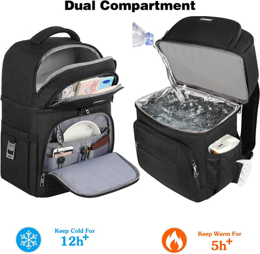 Insulated Leakproof Double Deck Backpack Cooler for Men and Women with RFID Lunch Storage