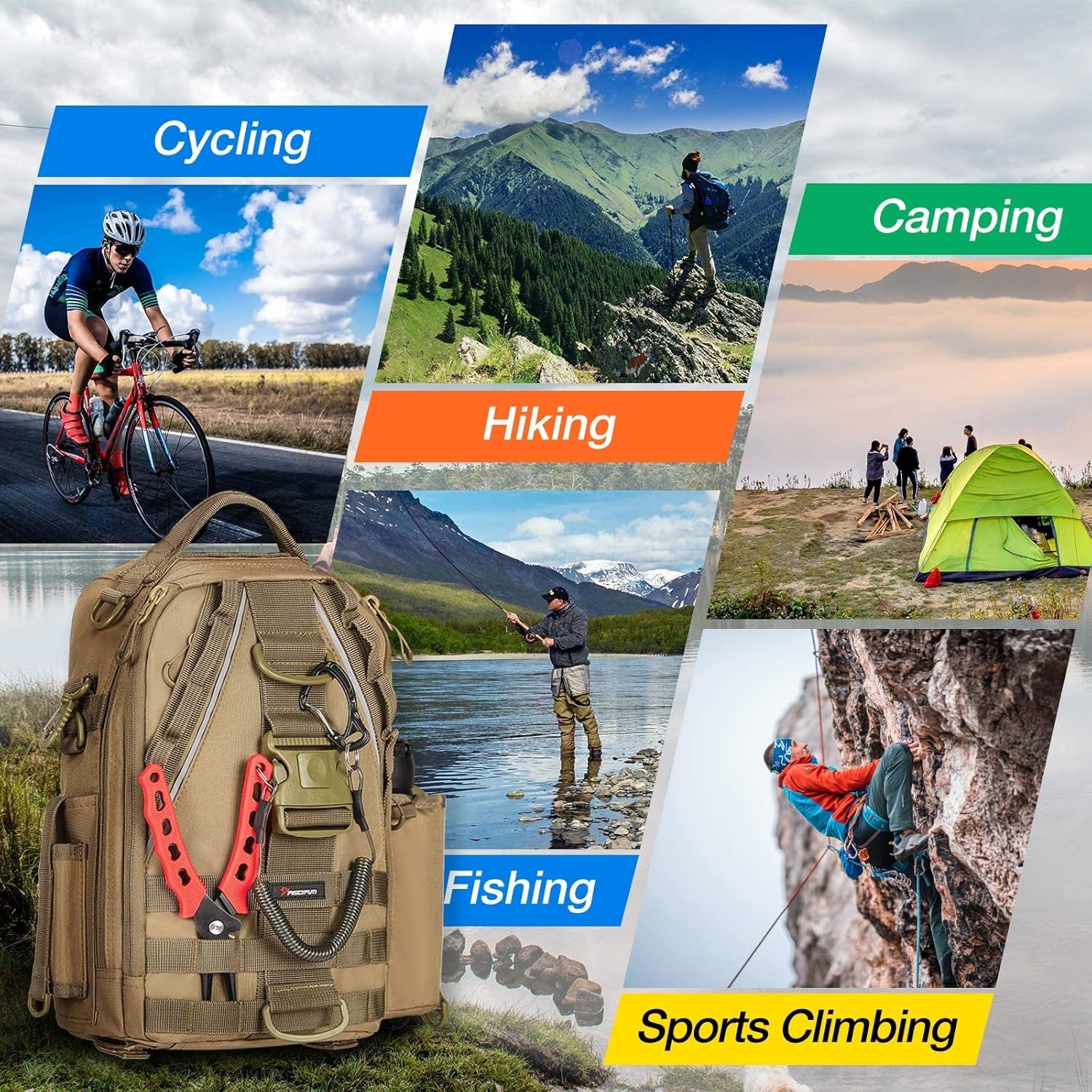 Fishing Tackle Backpack with Rod & Gear Holder, Lightweight Outdoor Water-Resistant Fishing Shoulder Storage Bag