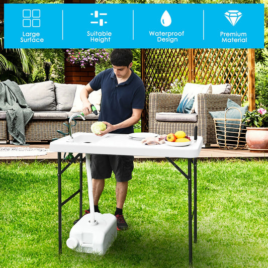 Folding Fish Table Hunting Clean Cutting Camping Sink Faucet W Sprayer