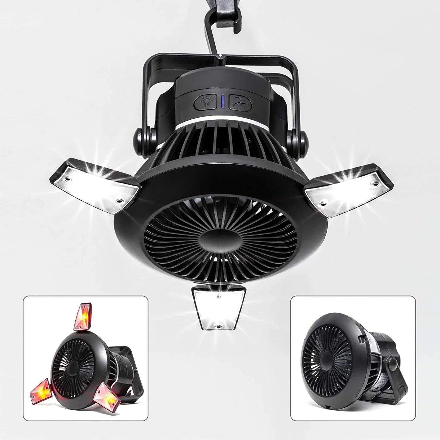 Camping Fan with LED Lantern - 4000Mah Solar Tent Fans with Hanging Hook, Rechargeable USB Desk Fan for Home, Office, Tent, Car, Emergency Outages
