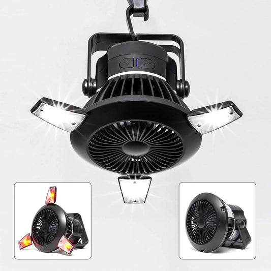 Camping Fan with LED Lantern - 4000Mah Solar Tent Fans with Hanging Hook, Rechargeable USB Desk Fan for Home, Office, Tent, Car, Emergency Outages