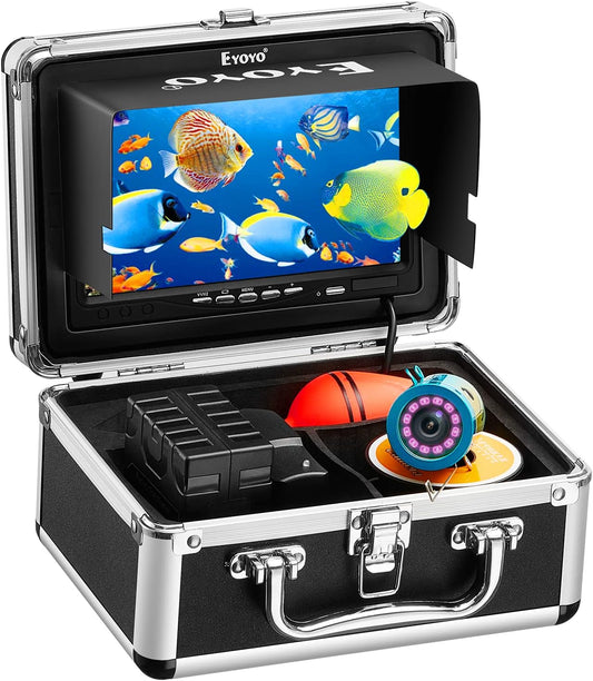 Underwater Fishing Camera 7 Inch LCD Monitor Fish Finder Waterproof 1000TVL Fishing Camera 12Pcs Infrared Lights for Lake, Boat, Ice Fishing