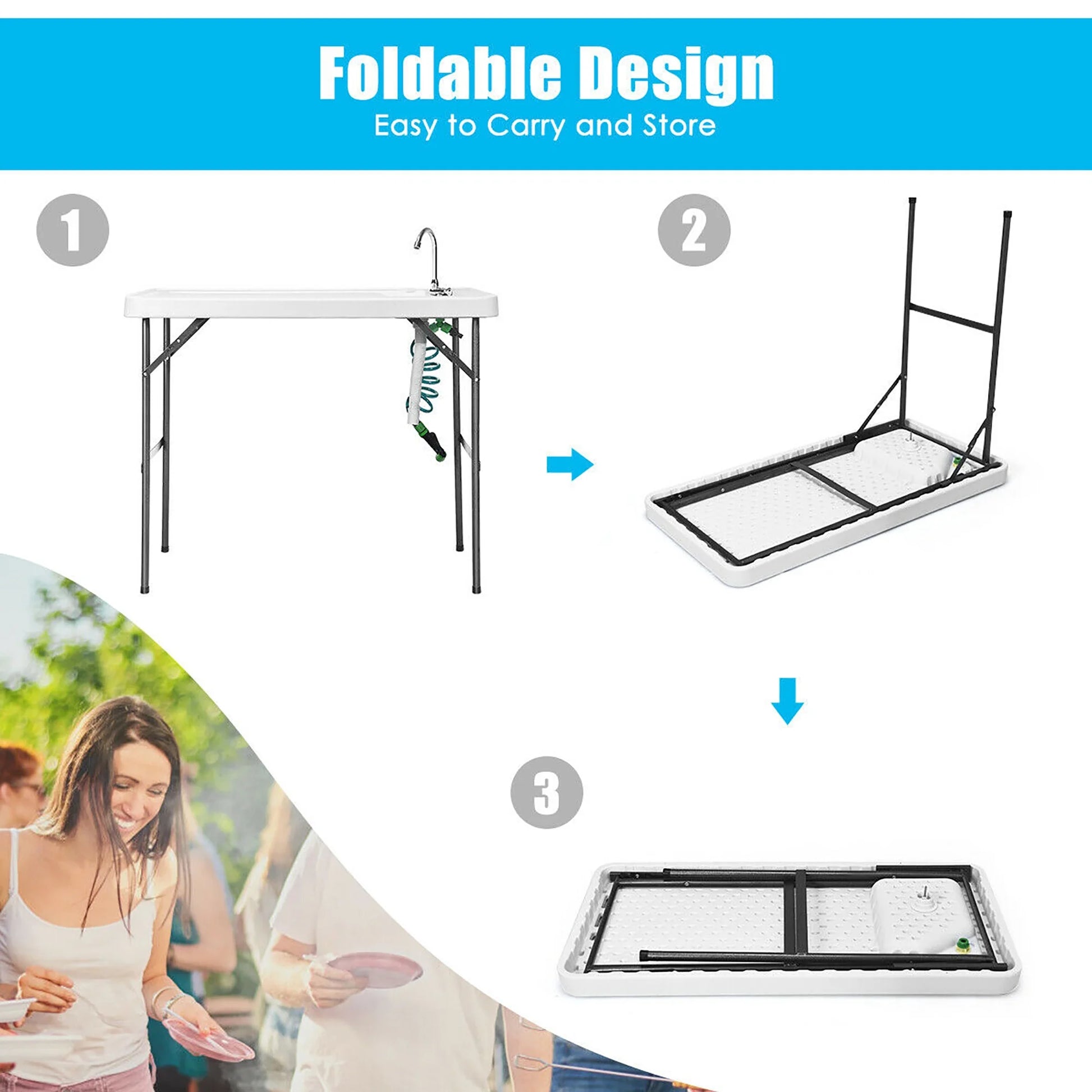 Folding Fish Table Hunting Clean Cutting Camping Sink Faucet W Sprayer