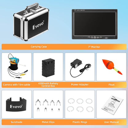 Underwater Fishing Camera 7 Inch LCD Monitor Fish Finder Waterproof 1000TVL Fishing Camera 12Pcs Infrared Lights for Lake, Boat, Ice Fishing