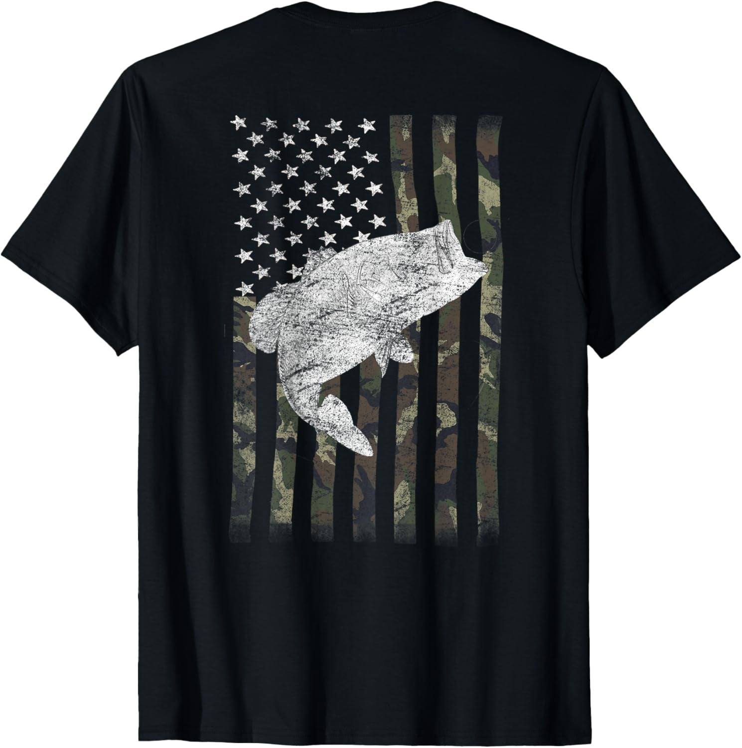 Bass Fishing American Camo USA Flag for Fisherman (On Back) T-Shirt
