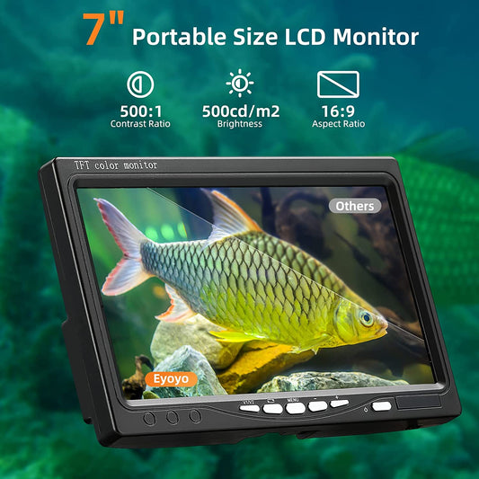 Underwater Fishing Camera 7 Inch LCD Monitor Fish Finder Waterproof 1000TVL Fishing Camera 12Pcs Infrared Lights for Lake, Boat, Ice Fishing