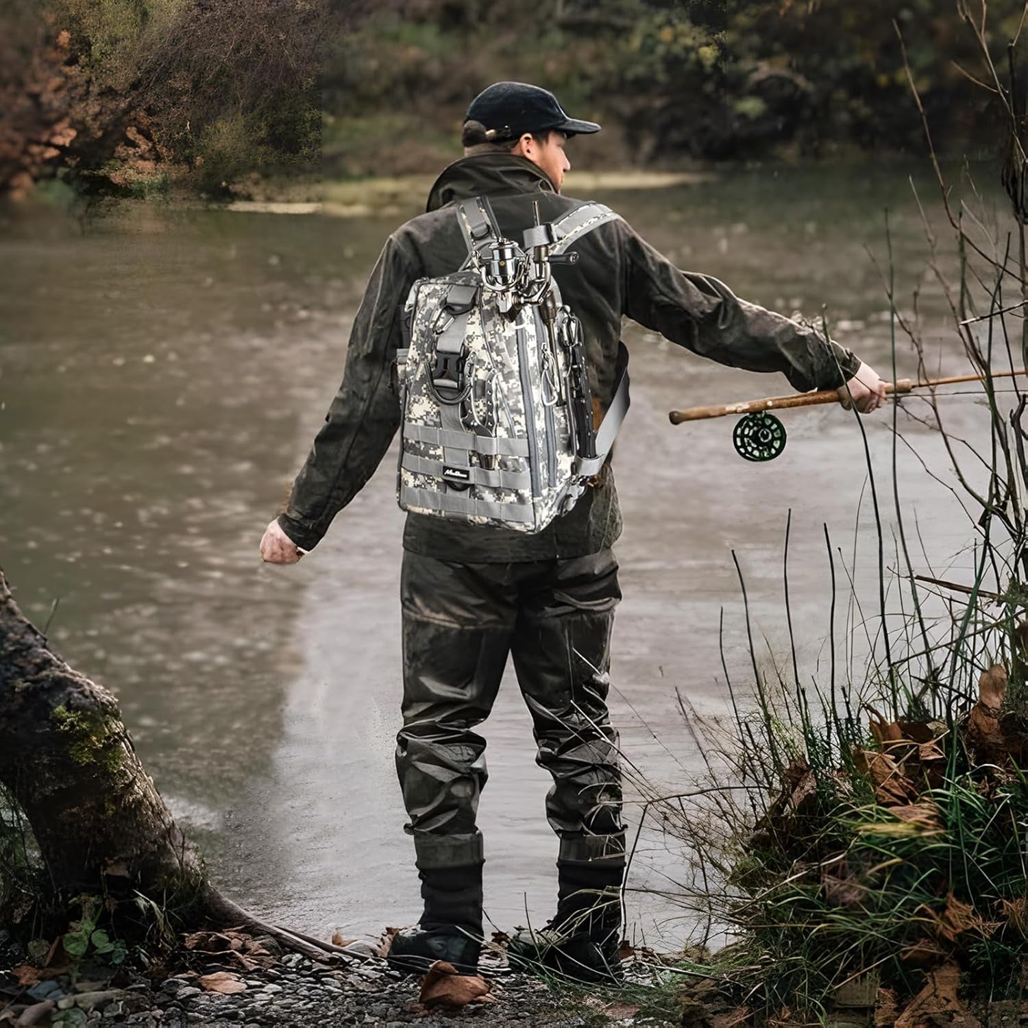 Fishing Backpack with Rod Holder and Tackle Box
