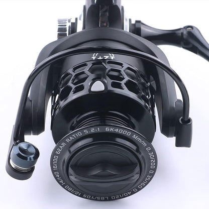 All Aluminum Metal Fishing Reel Powerful GK1000-7000 High Speed 5.2:1 Spinning Reel Ultra Smooth Hollowed Spool for Freshwater Saltwater, GK6000