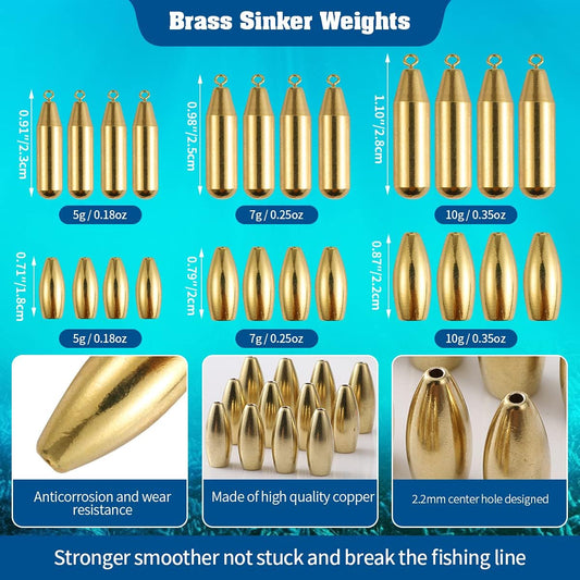 190Pcs Fishing Accessories Kit Including Brass Bullet Sinker Weights Jig Hooks Paddle Tail Baits, Fishing Swivels Snaps, 2-Side Tackle Box Fishing Set for Trout Salmon Bass Freshwater Saltwater