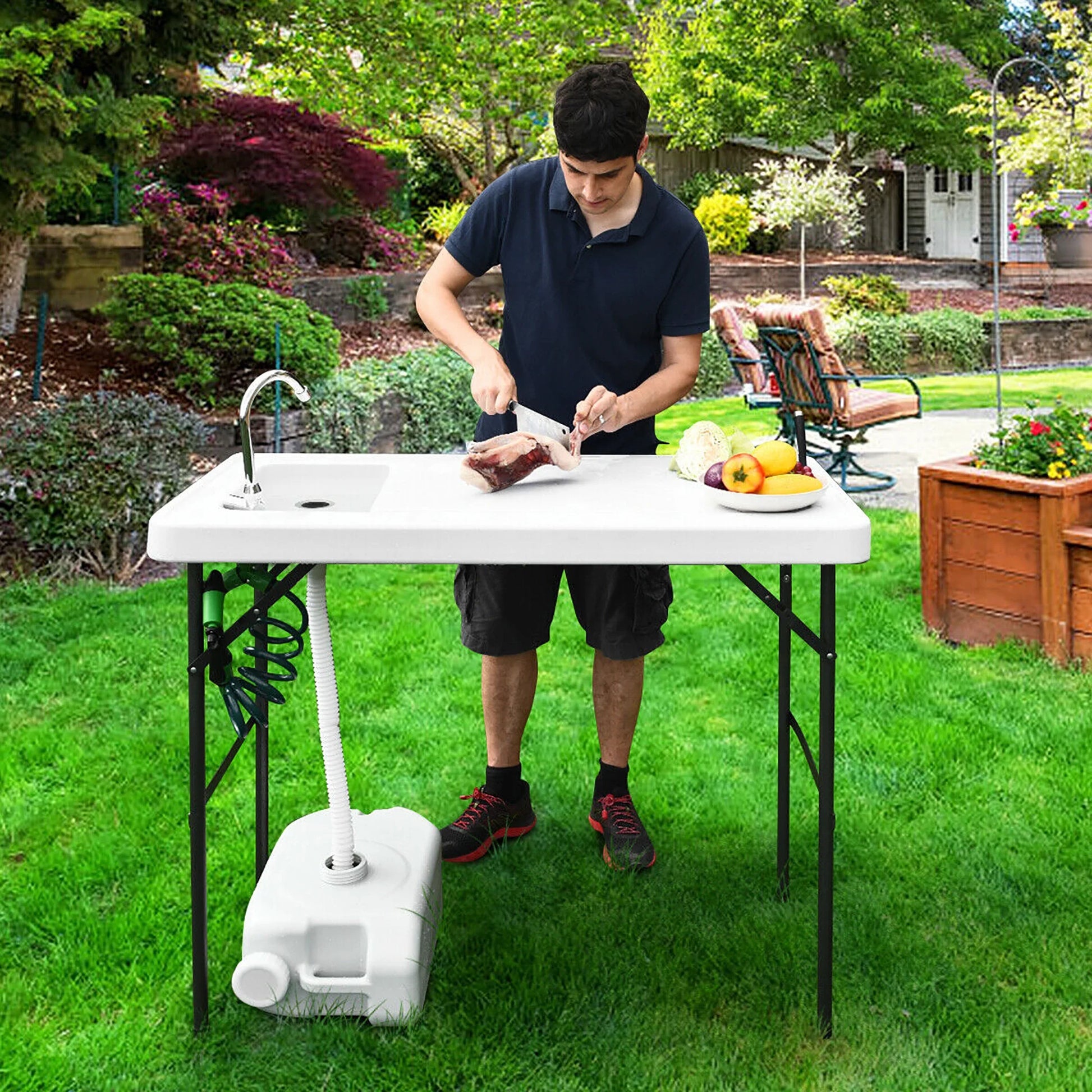 Folding Fish Table Hunting Clean Cutting Camping Sink Faucet W Sprayer