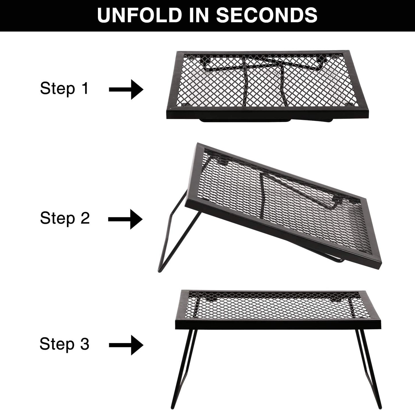 Folding Campfire Grill Heavy Duty Steel Grate, Portable Camp Fire Cooking Racks for over Fire Pit