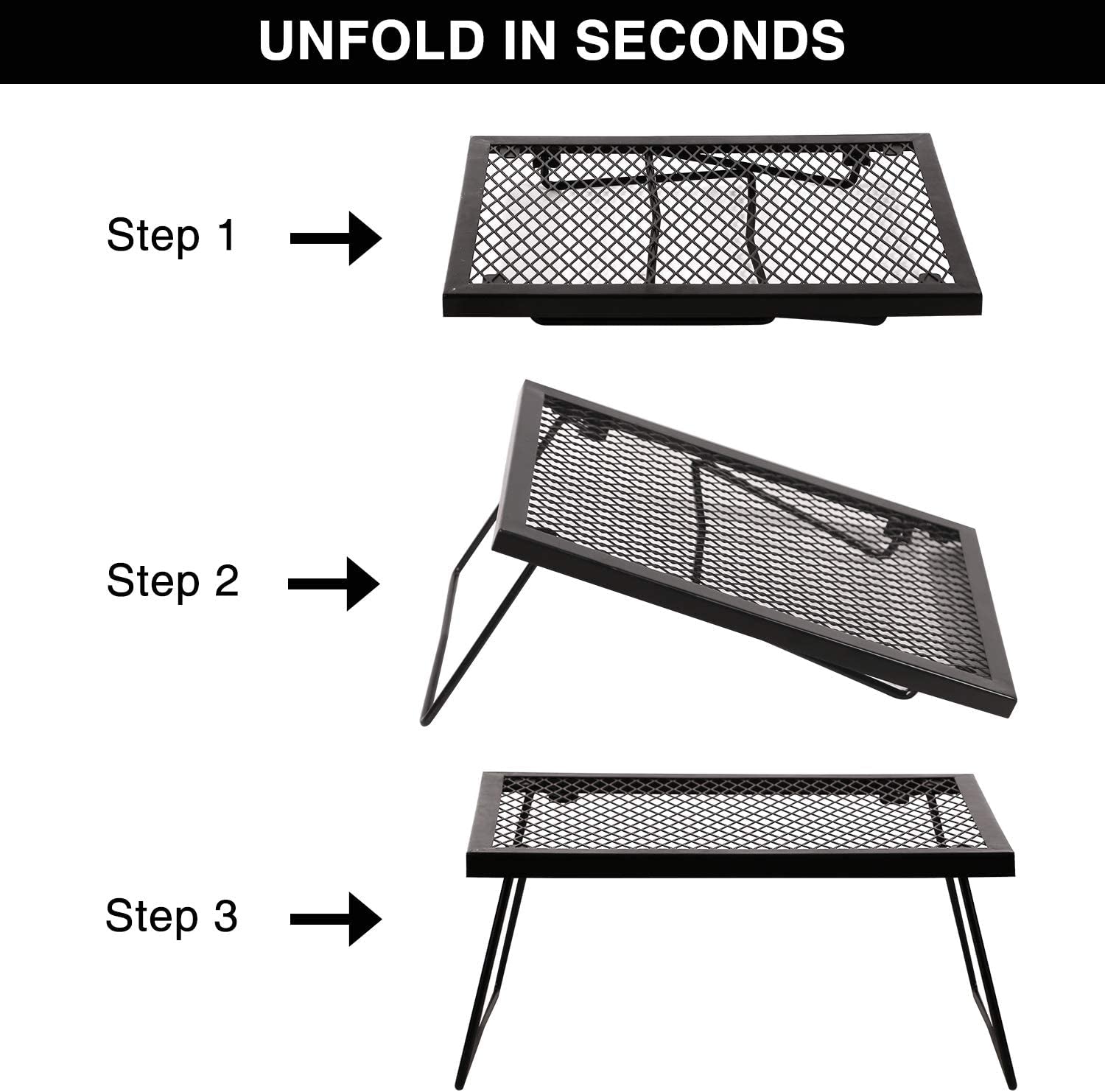 Folding Campfire Grill Heavy Duty Steel Grate, Portable Camp Fire Cooking Racks for over Fire Pit