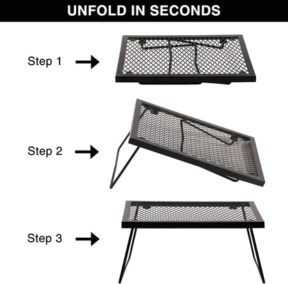 Folding Campfire Grill Heavy Duty Steel Grate, Portable Camp Fire Cooking Racks for over Fire Pit