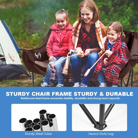 Oversized Thicken Double Camping Chair - 2 Person Camping Chair for Adults Heavy Duty,Two Person Folding Chair with Cup Holder, Supports up to 600 LBS for outside Picnic Beach Travel