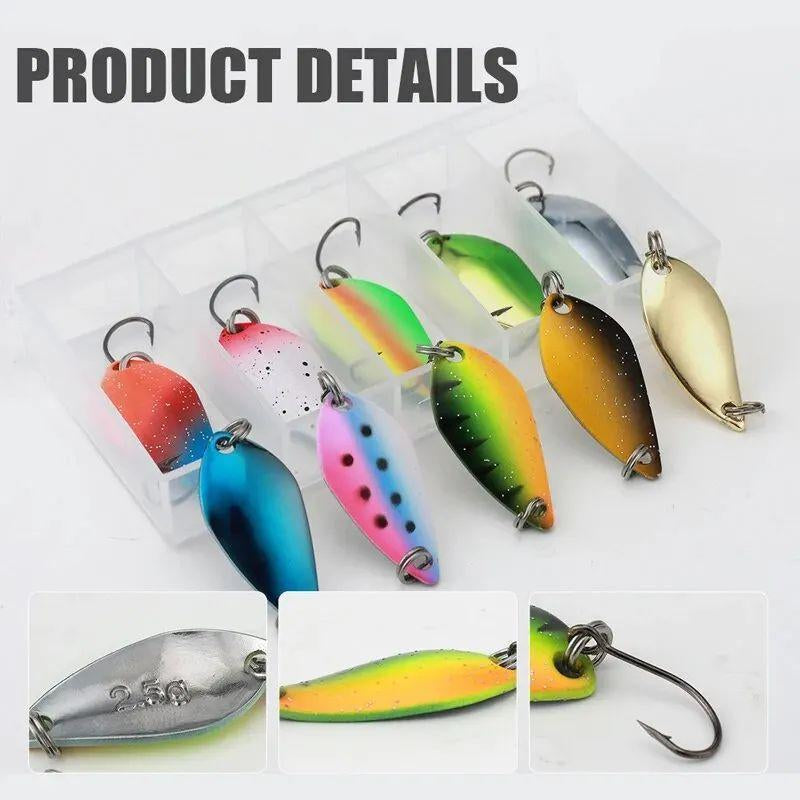 Artificial Fishing Lure, 1 Box 2.5G/3.5G/5G Fishing Kit, Jig Spoon Lure Bait Set, Hard Metal Spinner Wobbler Spoon Lure, Trout Bass Area Fishing Gear Lure, Spoon Bait