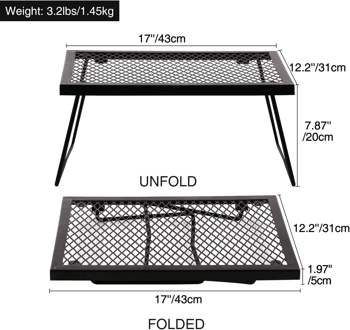Folding Campfire Grill Heavy Duty Steel Grate, Portable Camp Fire Cooking Racks for over Fire Pit