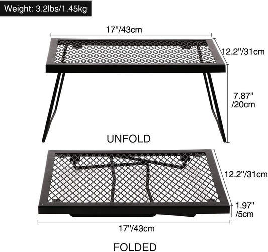 Folding Campfire Grill Heavy Duty Steel Grate, Portable Camp Fire Cooking Racks for over Fire Pit
