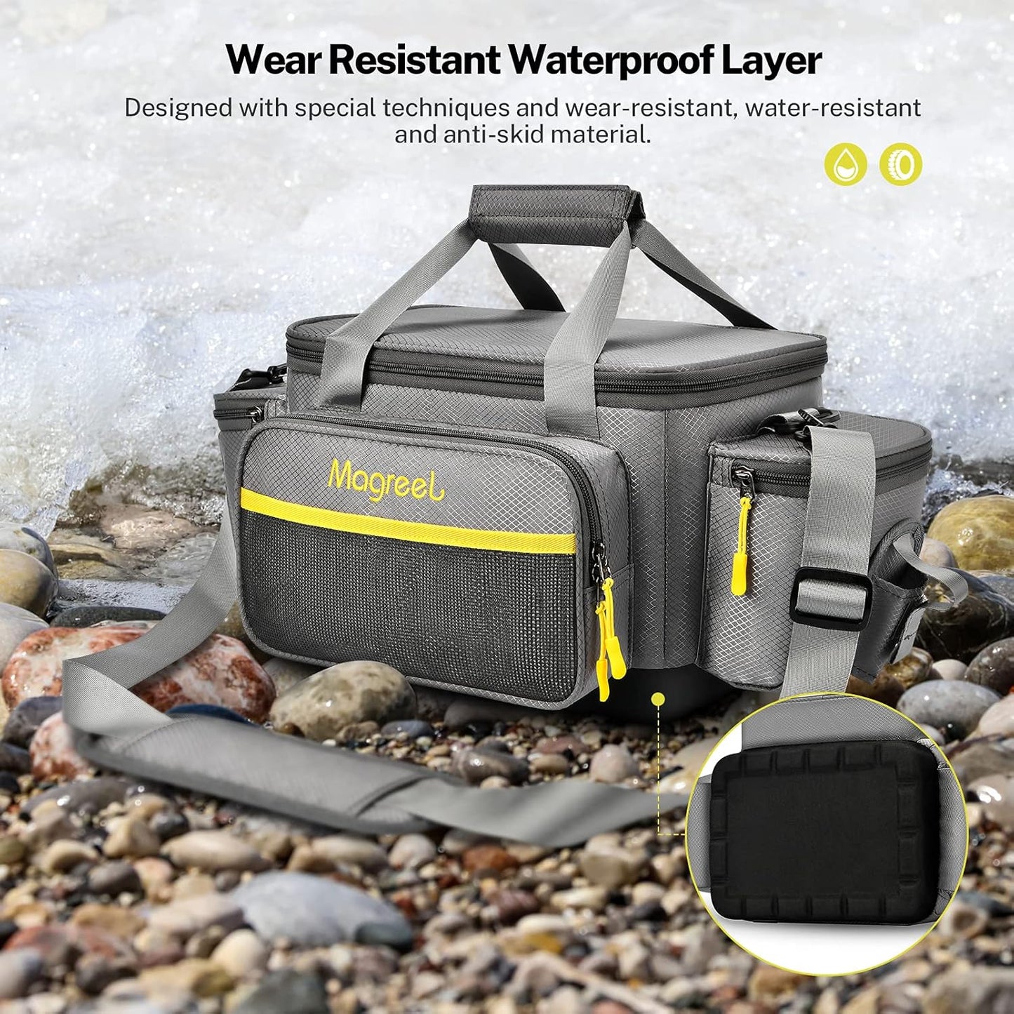 Fishing Tackle Bag, Water-Resistant Polyester Fishing Tackle Storage Shoulder Bag with Padded Shoulder Strap and Non-Slip Base Suitable for 3600 Tackle Box