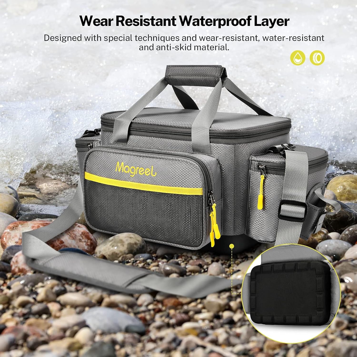 Fishing Tackle Bag, Water-Resistant Polyester Fishing Tackle Storage Shoulder Bag with Padded Shoulder Strap and Non-Slip Base Suitable for 3600 Tackle Box